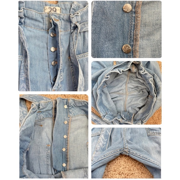 Free People Belted Denim High-Waisted Utility Paperbag Pants in Blue Haze Sz 29 - Picture 12 of 16